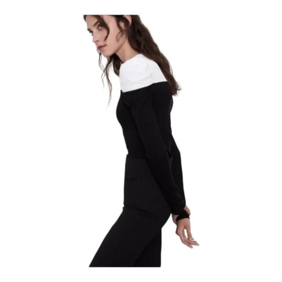 Zara Puff Sleeve Colourblock Knit Top - Picture 2 of 7